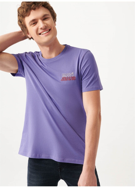 Mavi M066841-34637 Crew Neck Slim Fit Printed Mauve Men's T-Shirt - 8