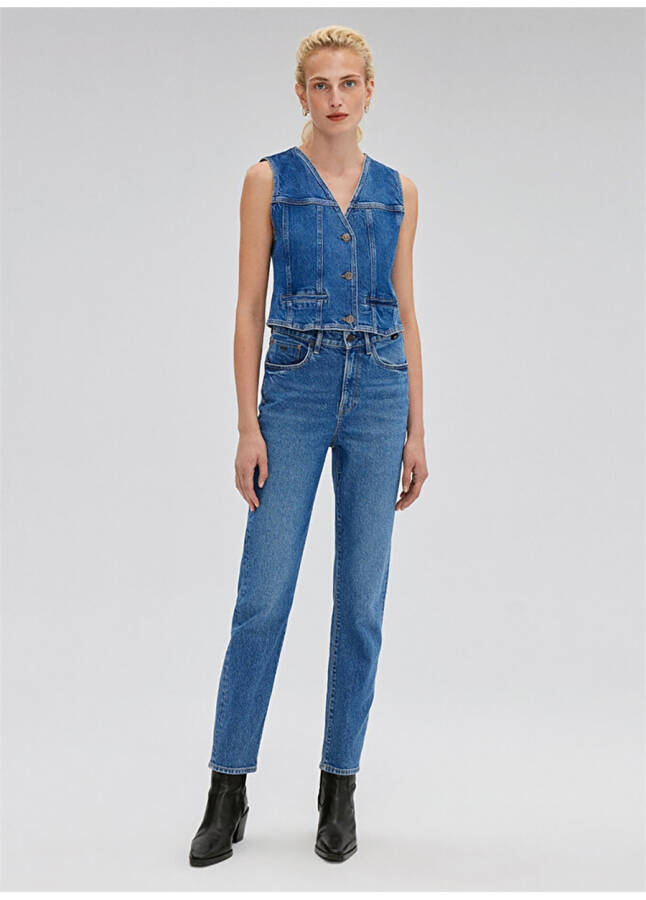 Mavi STAR Mid Brushed Deni Yüksek Bel Dar Paça Mom Fit Mavi Kadın Denim Pantolon M101077-85611 - 16