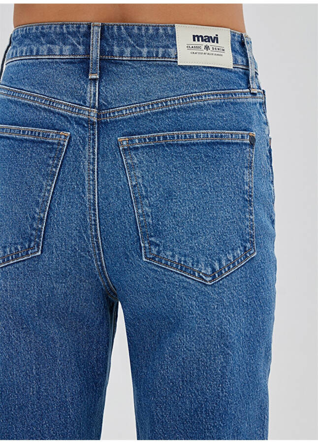 Mavi STAR Mid Brushed Deni Yüksek Bel Dar Paça Mom Fit Mavi Kadın Denim Pantolon M101077-85611 - 21