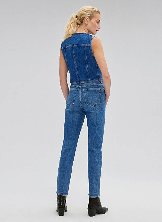 Mavi STAR Mid Brushed Deni Yüksek Bel Dar Paça Mom Fit Mavi Kadın Denim Pantolon M101077-85611 - 11