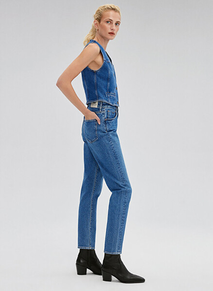 Mavi STAR Mid Brushed Deni Yüksek Bel Dar Paça Mom Fit Mavi Kadın Denim Pantolon M101077-85611 - 12