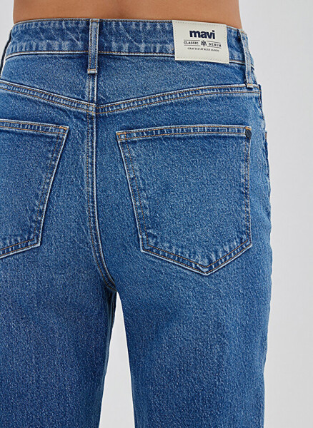 Mavi STAR Mid Brushed Deni Yüksek Bel Dar Paça Mom Fit Mavi Kadın Denim Pantolon M101077-85611 - 14