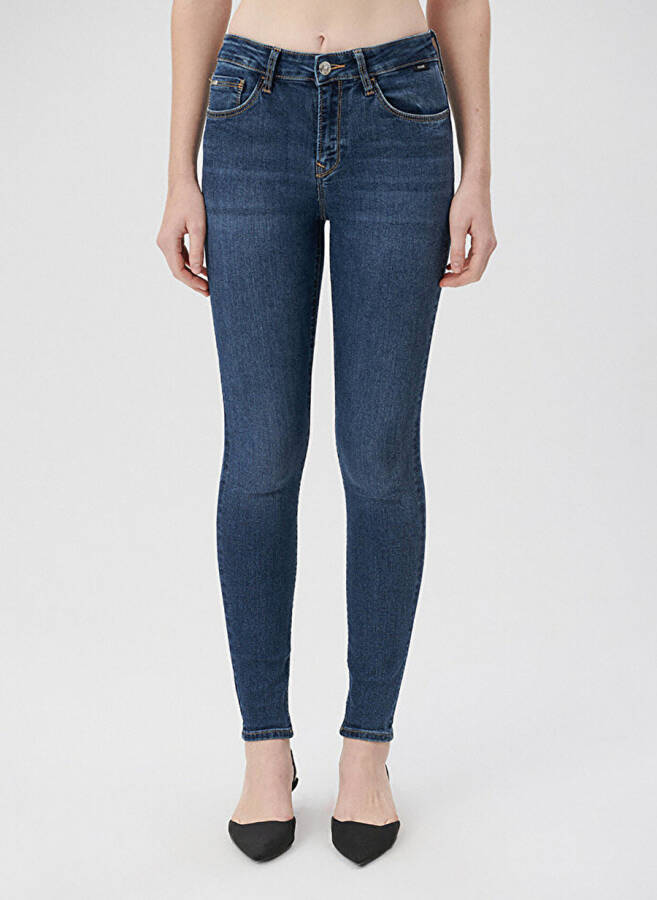 Mavi Yüksek Bel Bel Dar Paça Skinny Fit Kadın Denim Pantolon 1067835246 - 3