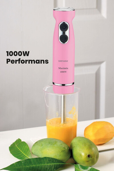 Maximix Pink 1000 Watt 4 Blade Stainless Steel Turbo Speed Adjustable Hand Blender - 28