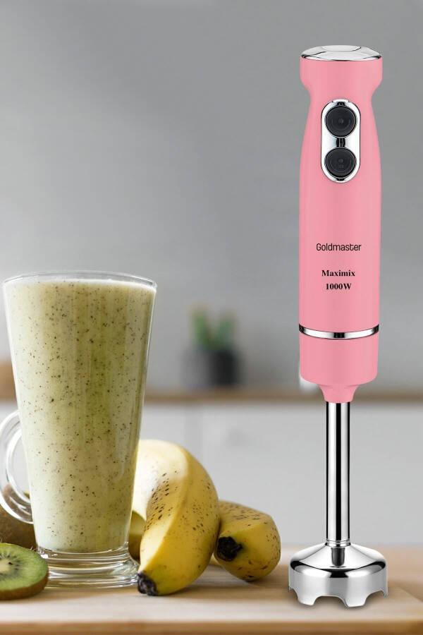 Maximix Pink 1000 Watt 4 Blade Stainless Steel Turbo Speed Adjustable Hand Blender - 29