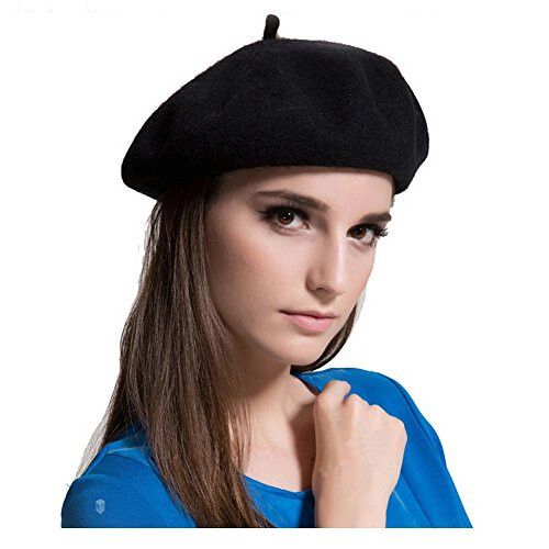 MAYMII Wool Black Beret Hat - French Beret -Solid Color Beret Cap for Women Girls - 1