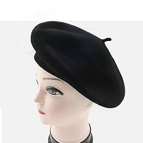 MAYMII Wool Black Beret Hat - French Beret -Solid Color Beret Cap for Women Girls - 6