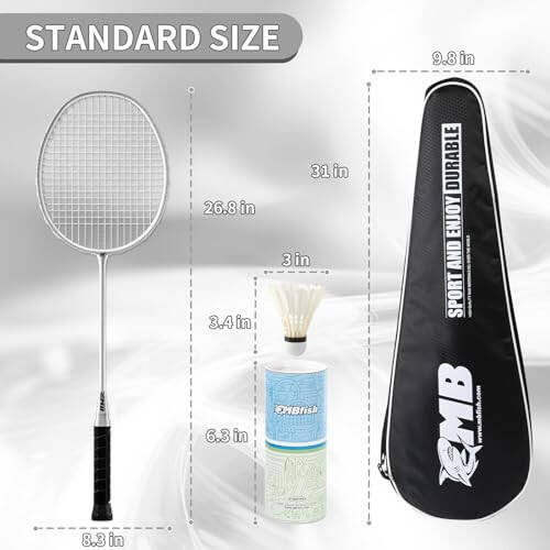 MBFISH Badminton Racket Set with 2 Carbon Fiber Rackets, 3 Shuttlecocks, 2 Replacement Racket Grip Tapes and 1 Badminton Bag - Perfect for Beginners & Outdoor Games - 8