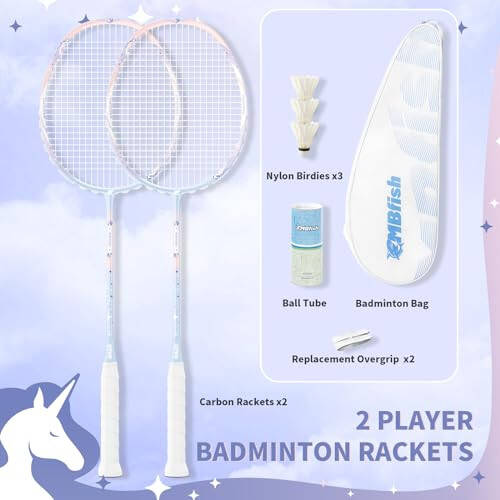 MBFISH Badminton Racket Set with 2 Carbon Fiber Rackets, 3 Shuttlecocks, 2 Replacement Racket Grip Tapes and 1 Badminton Bag - Perfect for Beginners & Outdoor Games - 2