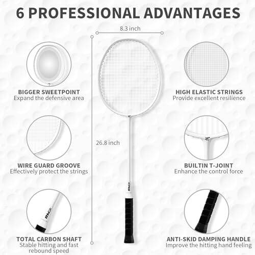 MBFISH Badminton Racket Set with 2 Carbon Fiber Rackets, 3 Shuttlecocks, 2 Replacement Racket Grip Tapes and 1 Badminton Bag - Perfect for Beginners & Outdoor Games - 3