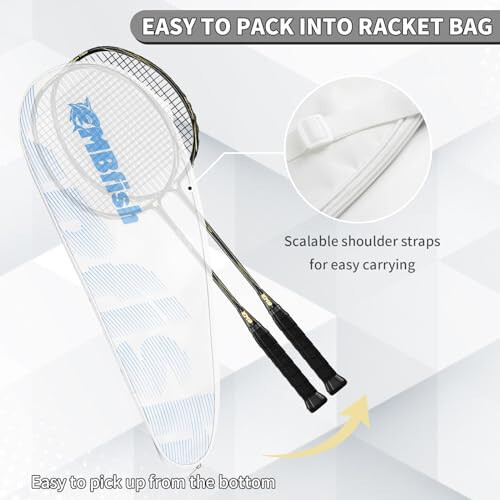 MBFISH Badminton Racket Set with 2 Carbon Fiber Rackets, 3 Shuttlecocks, 2 Replacement Racket Grip Tapes and 1 Badminton Bag - Perfect for Beginners & Outdoor Games - 4