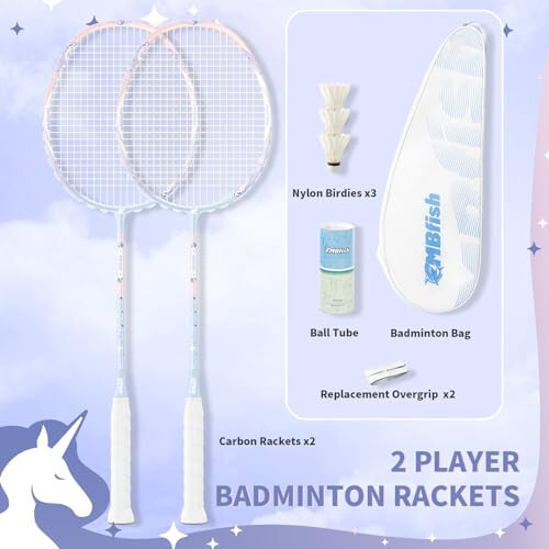 MBFISH Badminton Raketi Seti, 2 Karbon Fiber Rakete, 3 Voleybolu, 2 Değiştirilebilir Raketi Sapı Bandı ve 1 Badminton Çantası - Yeni Başlayanlar ve Açık Hava Oyunları İçin Mükemmel - 2