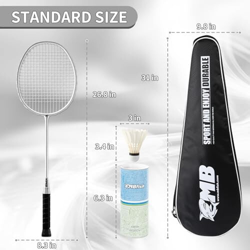 MBFISH Badminton Raketi Seti, 2 Karbon Fiber Raketi, 3 Çift Oyun Topu, 2 Yedek Raketi Sap Bandı ve 1 Badminton Çantası - Başlangıç Seviyesi ve Açık Hava Oyunları İçin Mükemmel - 8