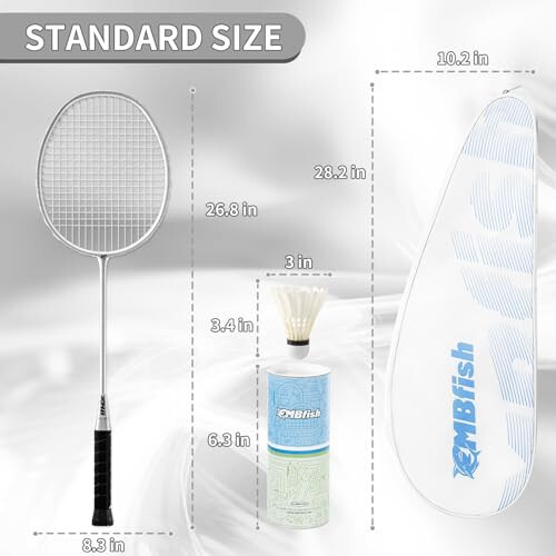 MBFISH Badminton Raketi Seti, 2 Karbon Fiber Raketi, 3 Çift Oyun Topu, 2 Yedek Raketi Sap Bandı ve 1 Badminton Çantası - Başlangıç Seviyesi ve Açık Hava Oyunları İçin Mükemmel - 5