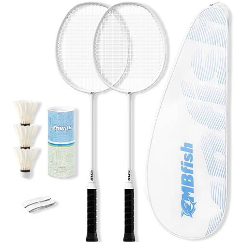 MBFISH Badminton Raketi Seti 2 Karbon Fiber Raketi, 3 Şutlkok, 2 Yedek Raketi Kavrama Bandı ve 1 Badminton Çantası ile - Başlangıç ​​Oyuncuları ve Açık Hava Oyunları İçin Mükemmel - 1