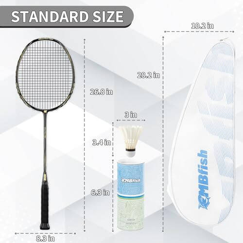 MBFISH Badminton Raketi Seti, 2 Karbon Fiber Raketi, 3 Voleybol Topu, 2 Yedek Raketi Sapı Bandı ve 1 Badminton Çantası - Yeni Başlayanlar ve Açık Hava Oyunları İçin Mükemmel - 5