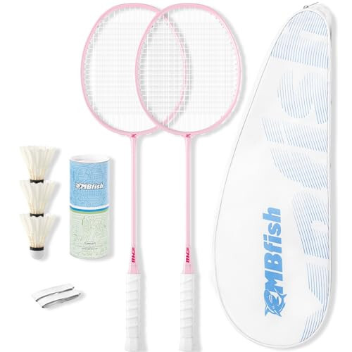 MBFISH Badminton Raketi To'plami, 2 ta Karbon Tolali Raketa, 3 ta Vokzal, 2 ta Yedek Raketa Ushlash Lentalari va 1 ta Badminton Sumkasi - Boshlang'ich va Tashqi O'yinlar Uchun Zo'r - 1