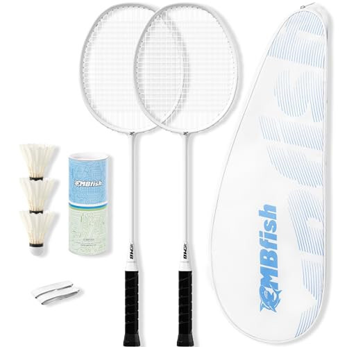 MBFISH Badminton Raketka To'plami 2 ta Karbon Tolali Raketka, 3 ta Vokzal, 2 ta almashtirish Raketka Tutqichi Lentalari va 1 ta Badminton Sumkasi bilan - Boshlang'ich O'yinchilar va Tashqi O'yinlar uchun Ideal - 1