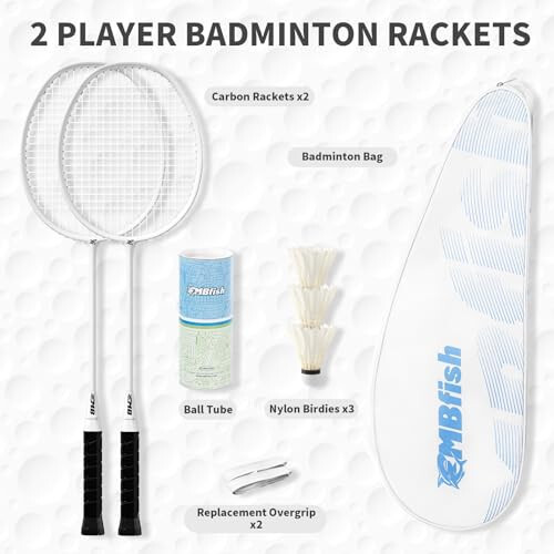 MBFISH Badminton Raketka To'plami 2 ta Karbon Tolali Raketka, 3 ta Vokzal, 2 ta almashtirish Raketka Tutqichi Lentalari va 1 ta Badminton Sumkasi bilan - Boshlang'ich O'yinchilar va Tashqi O'yinlar uchun Ideal - 2