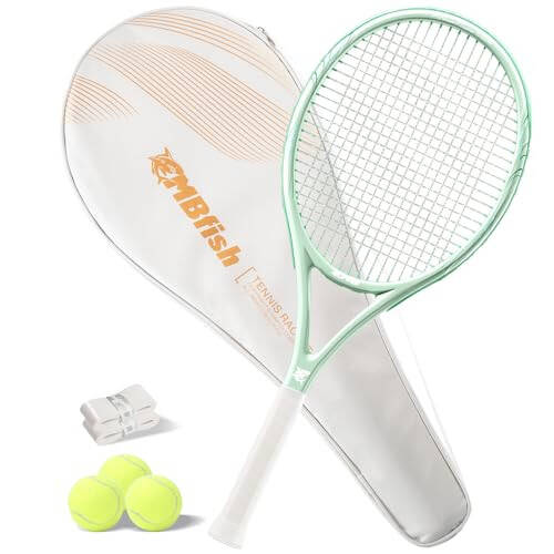 MBFISH Tennis Racket - Super Value Set with Pre-Strung, Comfortable Handle, 27'' Tennis Racquet for Adults, Includes 3 Tennis Balls, 2 Overgrips and 1 Tennis Bag - 1