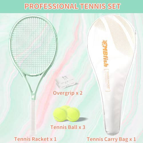 MBFISH Tennis Racket - Super Value Set with Pre-Strung, Comfortable Handle, 27'' Tennis Racquet for Adults, Includes 3 Tennis Balls, 2 Overgrips and 1 Tennis Bag - 2