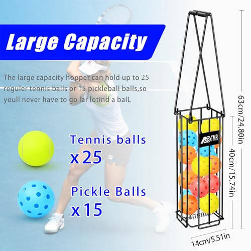 MDTMR Portable Pickleball & Tennis Ball Hopper Basket Picker Upper,Tennis Hopper Basket with Handle for Easy Pickup,Tennis Ball Basket Pickup Hopper for Picking and Storage Training Tool for Ball - 2