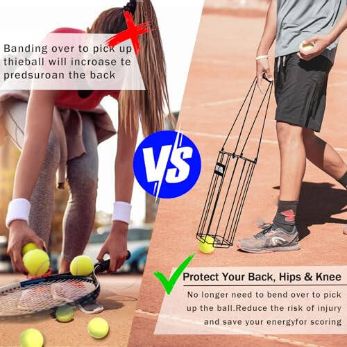 MDTMR Portable Pickleball & Tennis Ball Hopper Basket Picker Upper,Tennis Hopper Basket with Handle for Easy Pickup,Tennis Ball Basket Pickup Hopper for Picking and Storage Training Tool for Ball - 3