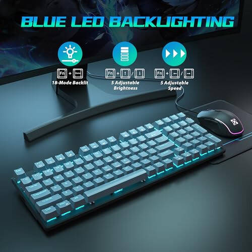 Mechanical Gaming Keyboard and Mouse, 98 Keys LED Backlit Keyboard with Floating Keycap, Ergonomic RGB Gaming Mouse with Mouse Pad Combo, Full Anti-Ghost Wired Keyboard for PC Laptop Gamer, Gray - 3