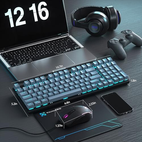 Mechanical Gaming Keyboard and Mouse, 98 Keys LED Backlit Keyboard with Floating Keycap, Ergonomic RGB Gaming Mouse with Mouse Pad Combo, Full Anti-Ghost Wired Keyboard for PC Laptop Gamer, Gray - 6