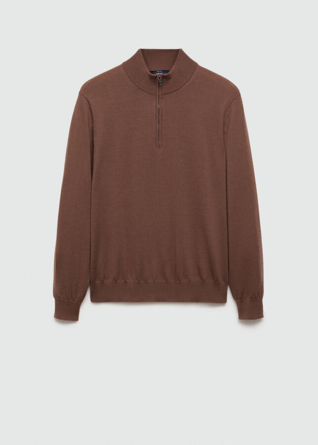 Medium Brown 100% merino wool zip-up sweater - 17