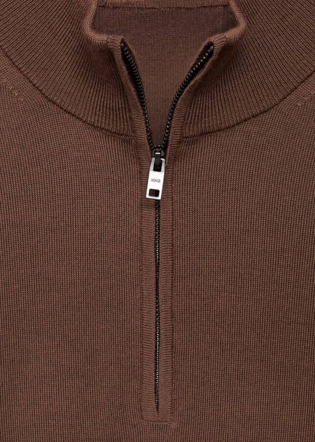 Medium Brown 100% merino wool zip-up sweater - 21