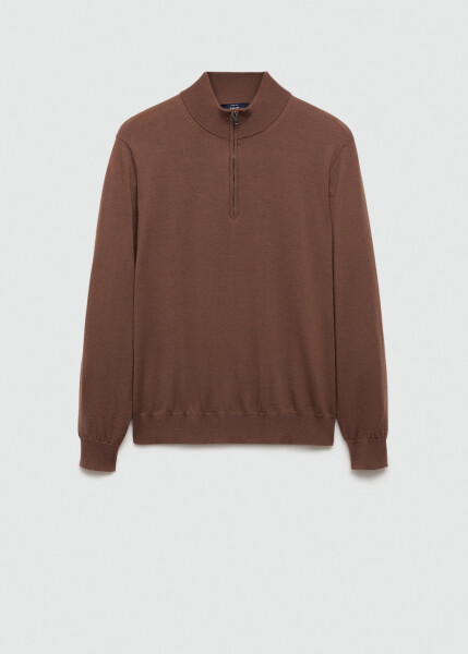 Medium Brown 100% merino wool zip-up sweater - 9