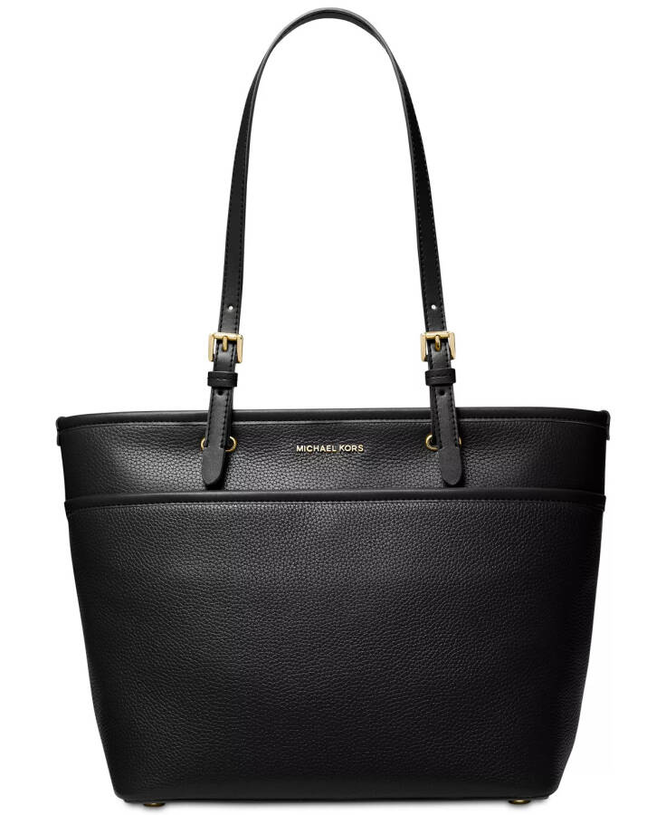 Medium Leather Top Zip Pocket Tote Black - 5