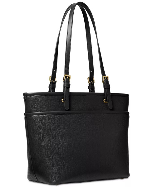 Medium Leather Top Zip Pocket Tote Black - 6