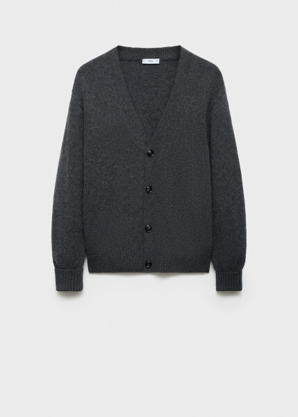 Medium weight knit wool cardigan - Charcoal Black. - 10