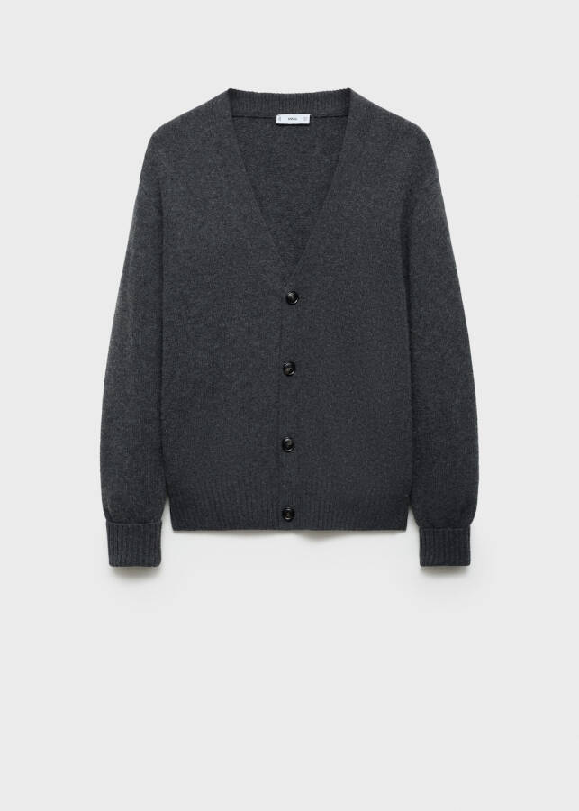 Medium weight knit wool cardigan - Charcoal Black. - 1