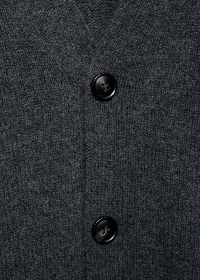 Medium weight knit wool cardigan - Charcoal Black. - 4