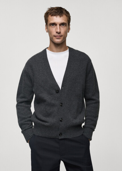 Medium weight knit wool cardigan - Charcoal Black. - 5