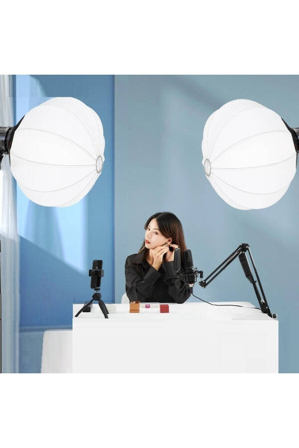 Mega Lux Photo Studio LED Continuous Video Light 65cm Bowens Lantern Style Softbox + 2.1m Tripod - 6