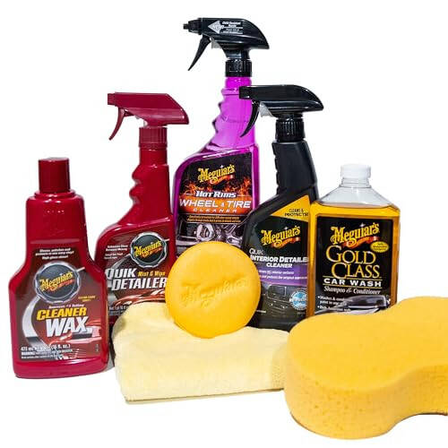 Meguiar's Classic Wash & Wax Kit, Car Cleaning Kit with Car Wash Soap and Wax, Includes Other Car Cleaning Products Like Detail Spray, Interior Cleaner, Tire Cleaner, and More - 1