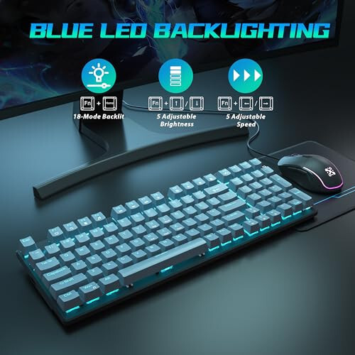 Mekanik Oyun Klavyesi ve Faresi, 98 Tuşlu LED Aralı Klavye Yüzen Tuşlarla, Ergonomik RGB Oyun Faresi ve Mouse Pad Kombosu, Tam Anti-Ghost Kablolu Klavye PC Laptop Oyuncusu için, Gri - 3