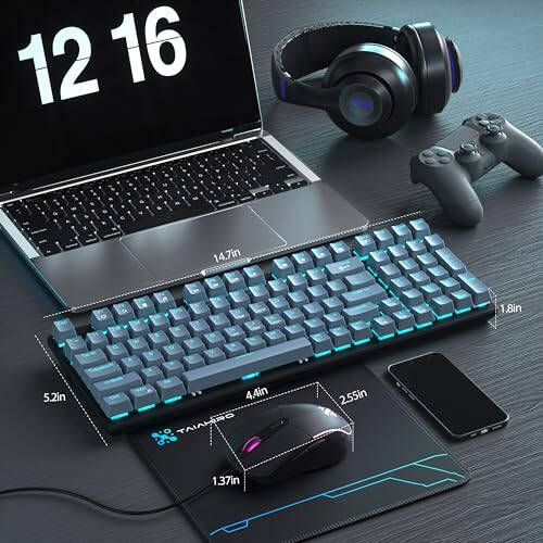 Mekanik Oyun Klavyesi ve Faresi, 98 Tuşlu LED Aralı Klavye Yüzen Tuşlarla, Ergonomik RGB Oyun Faresi ve Mouse Pad Kombosu, Tam Anti-Ghost Kablolu Klavye PC Laptop Oyuncusu için, Gri - 6