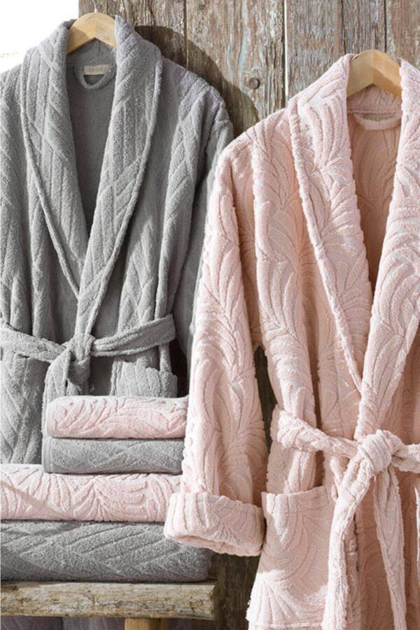 Melanie Pink-Grey 100% Cotton 6 Piece Dowry Robe Set - 1