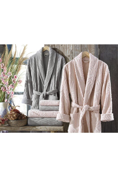 Melanie Pink-Grey 100% Cotton 6 Piece Dowry Robe Set - 2