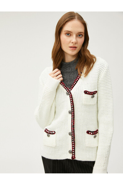 Melis Ağazat X - Button Detailed V-Neck Pocket Knit Cardigan - 7