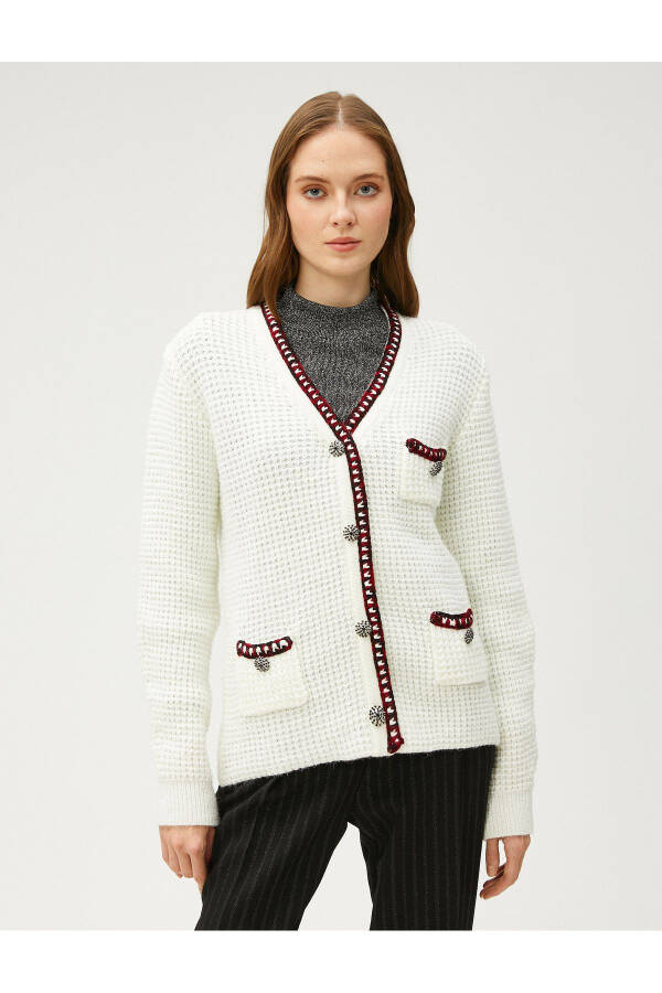 Melis Ağazat X - Button Detailed V-Neck Pocket Knit Cardigan - 9