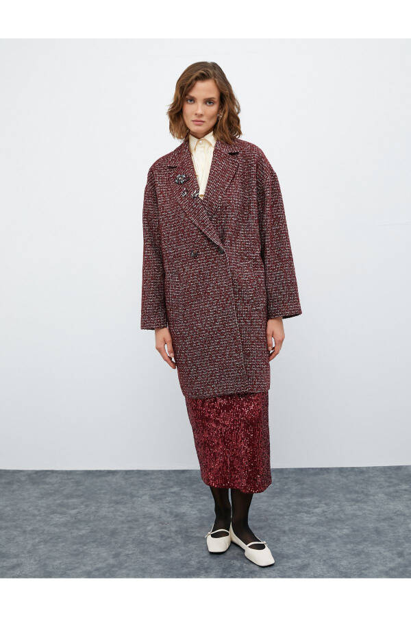 Melis Ağazat x Koton - Oversized Coat with Brooch Detail - 3