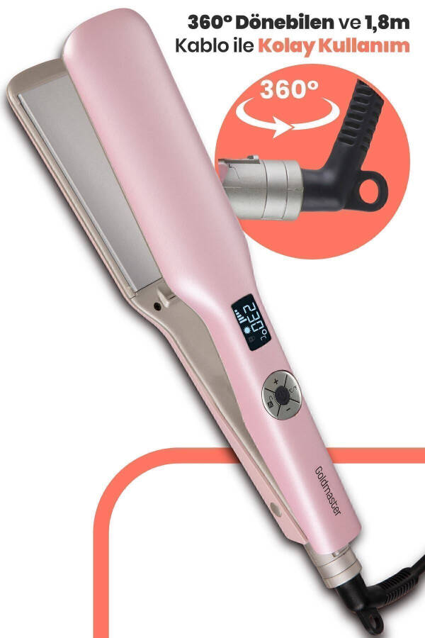 Melisa Digital Display Tourmaline Ceramic Thick Plate Ionic Hair Straightener Pink - 29