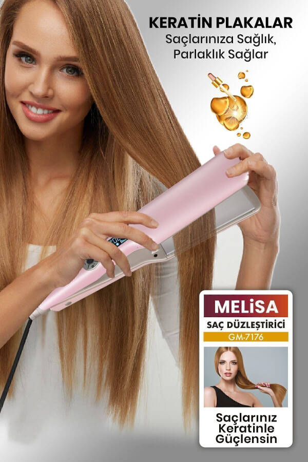 Melisa Digital Display Tourmaline Ceramic Thick Plate Ionic Hair Straightener Pink - 30