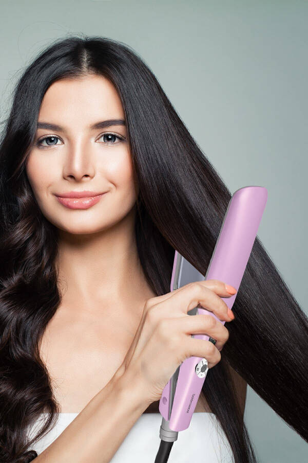 Melisa Digital Display Tourmaline Ceramic Thick Plate Ionic Hair Straightener Pink - 31